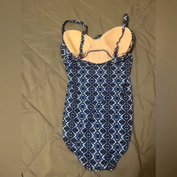 NWOT Merona Blue Patterned One-Piece Swimsuit - Picture 2 of 8